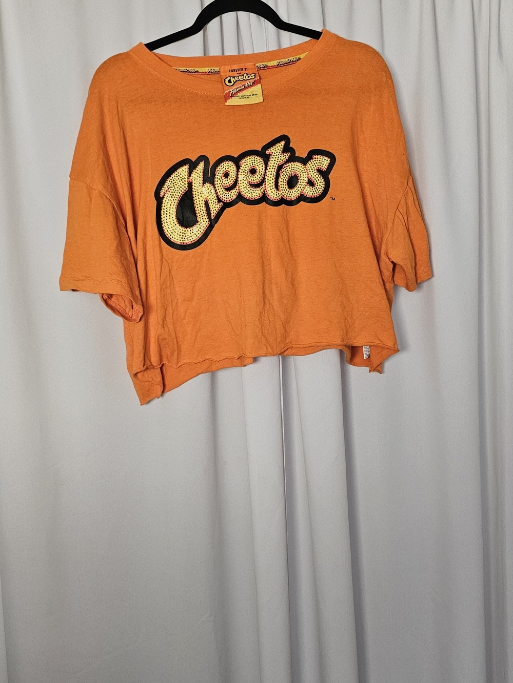 Forever 21 Orange Cheetos Logo Crop Tee